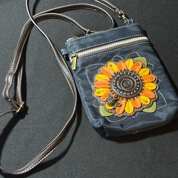 CHALA Navy Blue Sunflower & Bee RFID Cellphone Crossbody Purse Adj Strap - Picture 1 of 7